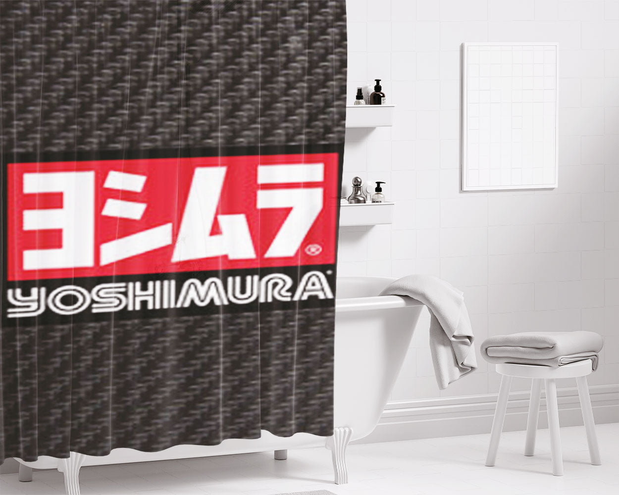 Yoshimura Carbon Exhaust Bathroom Shower Curtain Fabric Waterproof | 66 X 72 Inch
