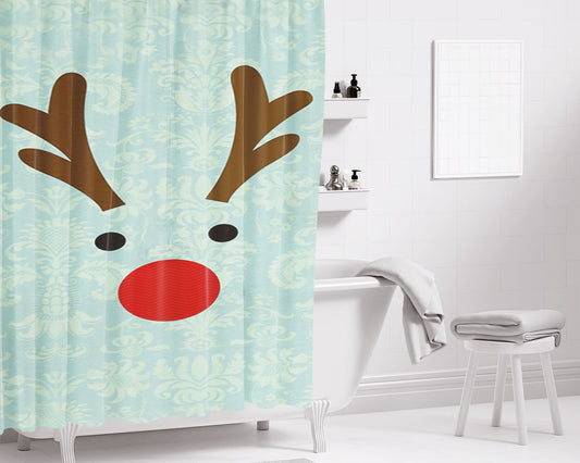 Rudolph Christmas Deer Bathroom Shower Curtain Fabric Waterproof | 66 X 72 Inch