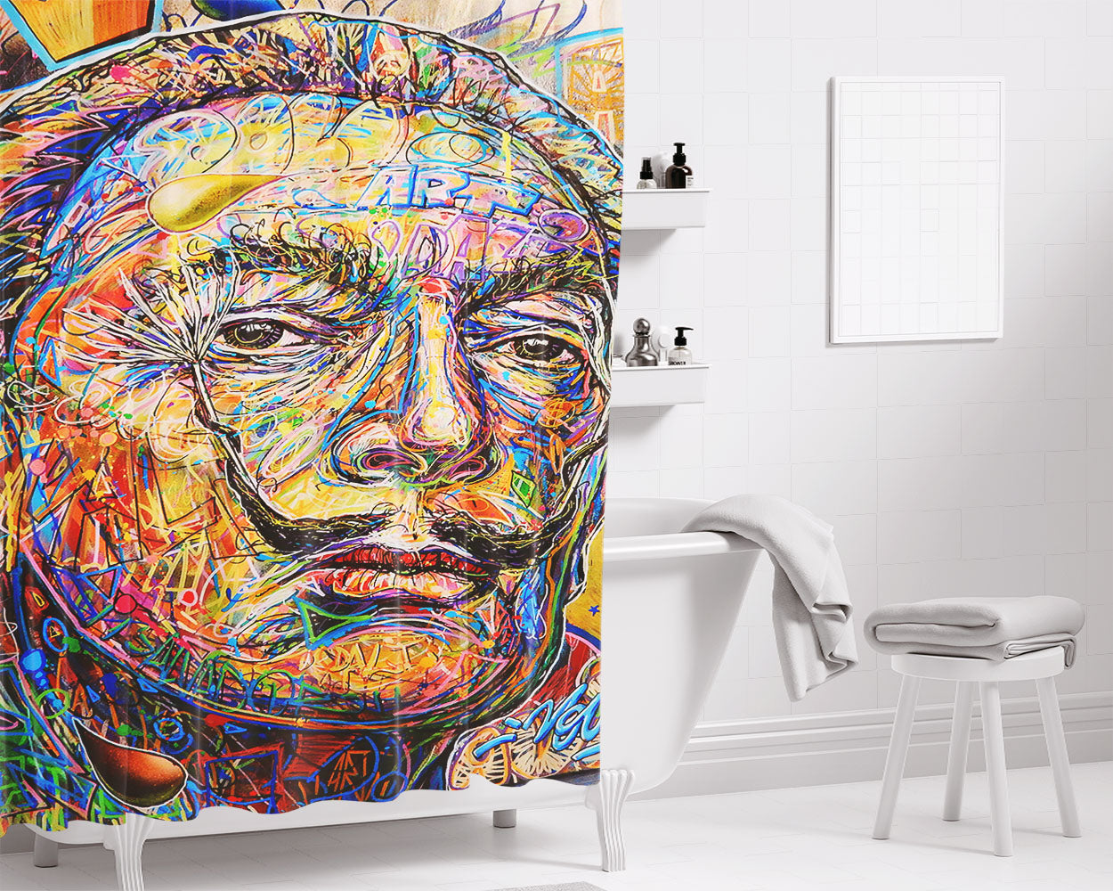 Salvador Dali Potrait Bathroom Shower Curtain Fabric Waterproof | 66 X 72 Inch