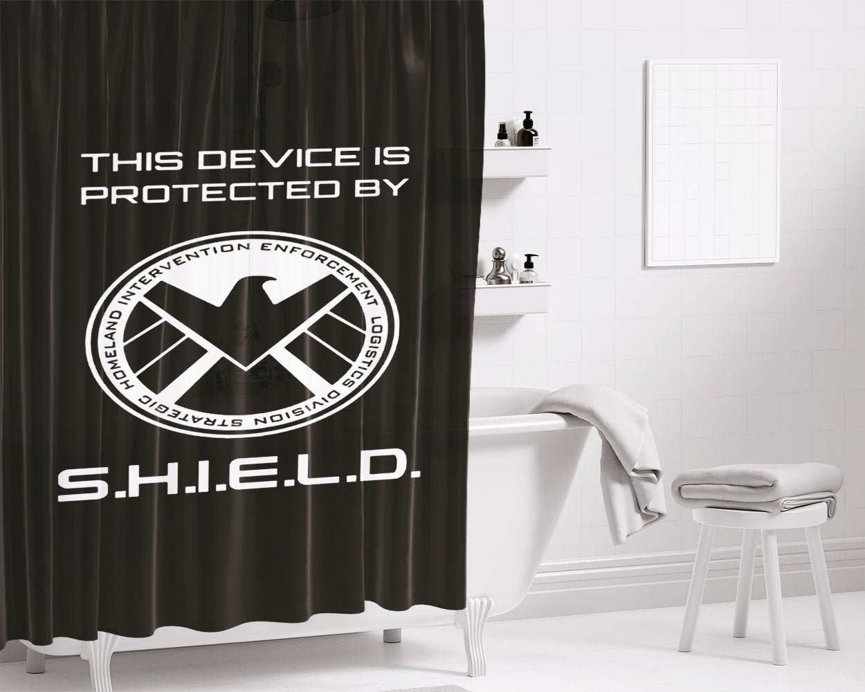 Shield Phone Bathroom Shower Curtain Fabric Waterproof | 66 X 72 Inch