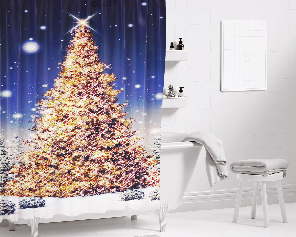 The Christmas Tree 4 Bathroom Shower Curtain Fabric Waterproof | 66 X 72 Inch