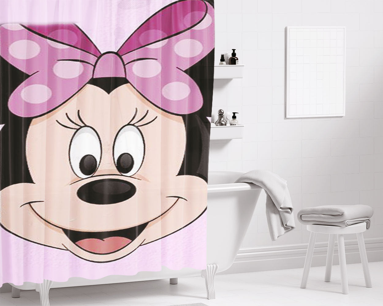 Minnie Mouse Bathroom Shower Curtain Fabric Waterproof | 66 X 72 Inch