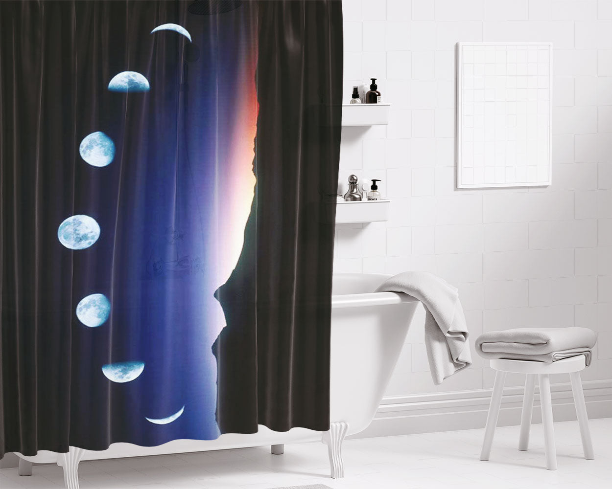 Moon Phases Lunar Bathroom Shower Curtain Fabric Waterproof | 66 X 72 Inch