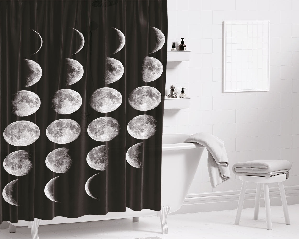 Moon Phases Bathroom Shower Curtain Fabric Waterproof | 66 X 72 Inch
