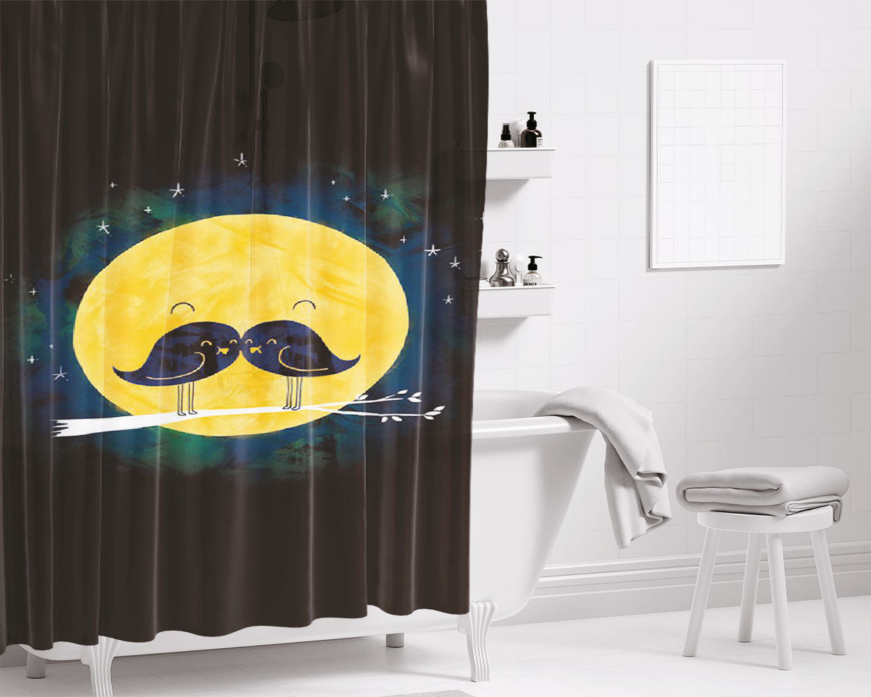 Moonlight Bathroom Shower Curtain Fabric Waterproof | 66 X 72 Inch