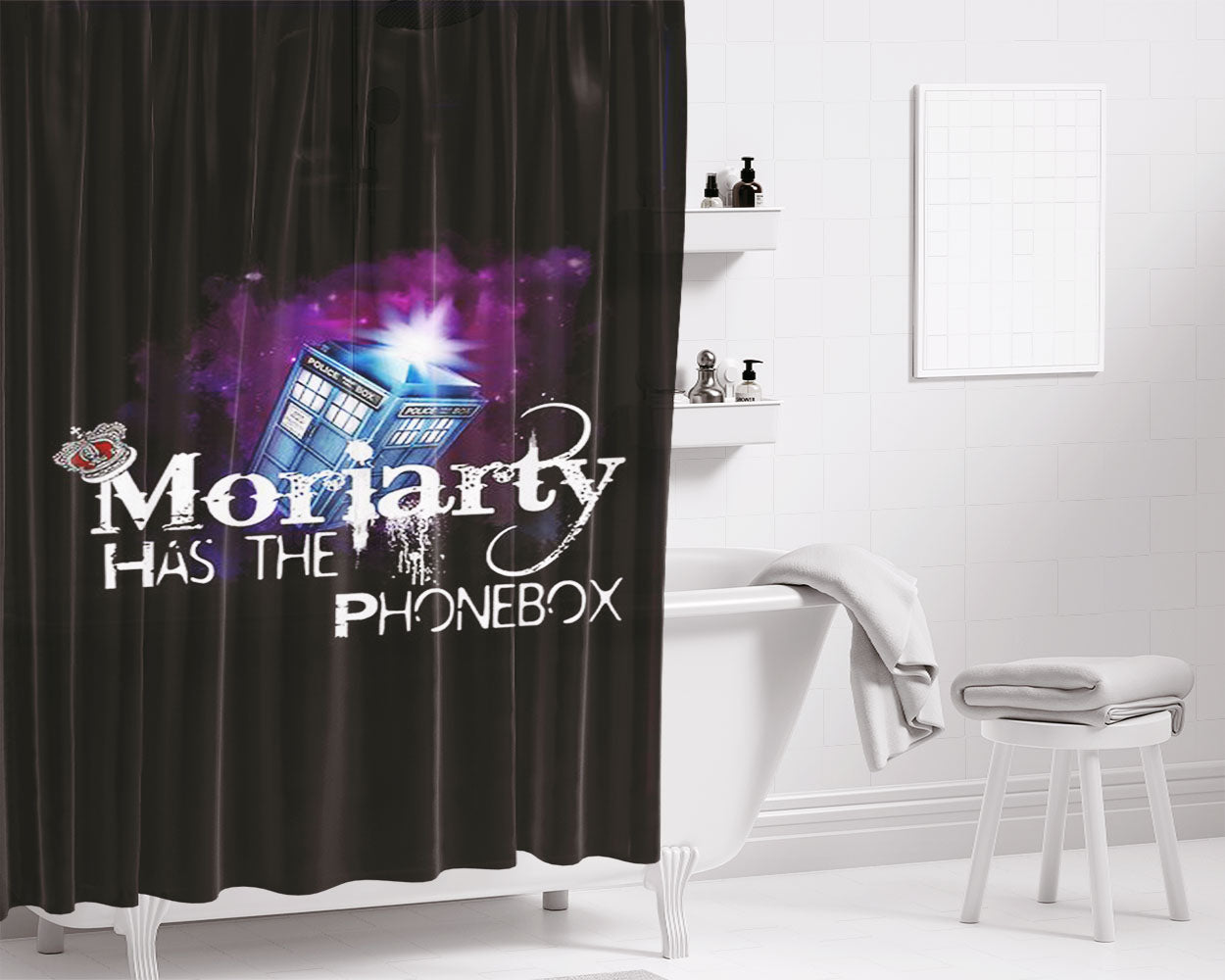 Moriarty Has The Phonebox Bathroom Shower Curtain Fabric Waterproof | 66 X 72 Inch