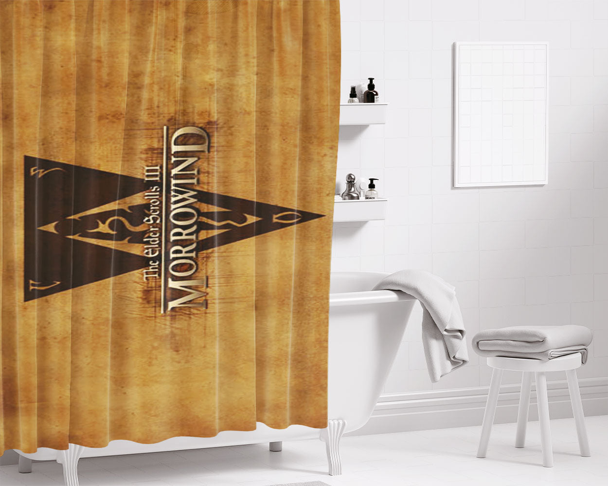 Morrowind Logo Bathroom Shower Curtain Fabric Waterproof | 66 X 72 Inch