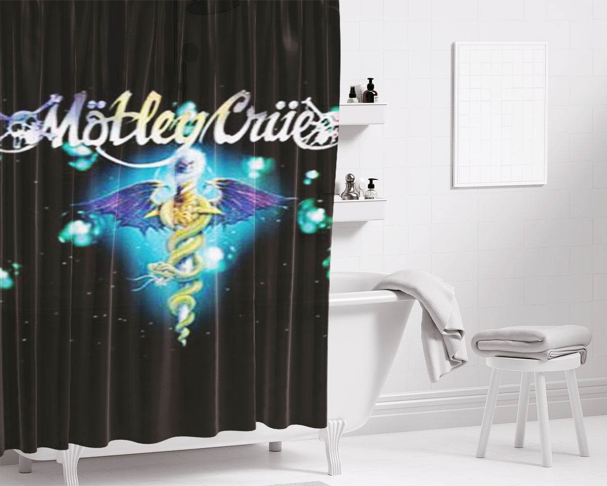 Motley Crue Dagger Bathroom Shower Curtain Fabric Waterproof | 66 X 72 Inch