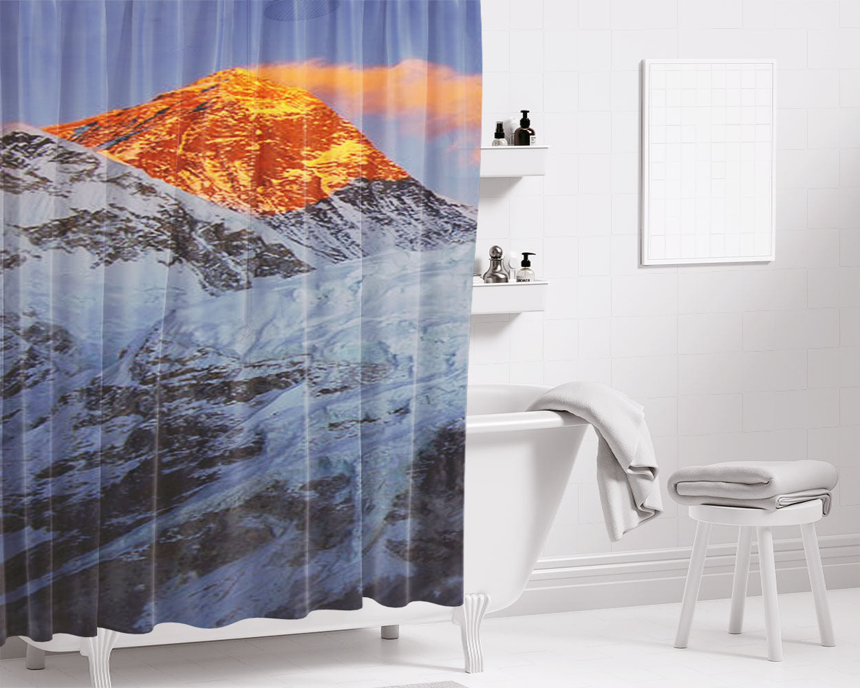 Mount Everest Snow Bathroom Shower Curtain Fabric Waterproof | 66 X 72 Inch