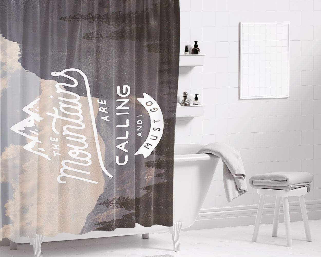 Mountains Are Calling Bathroom Shower Curtain Fabric Waterproof | 66 X 72 Inch
