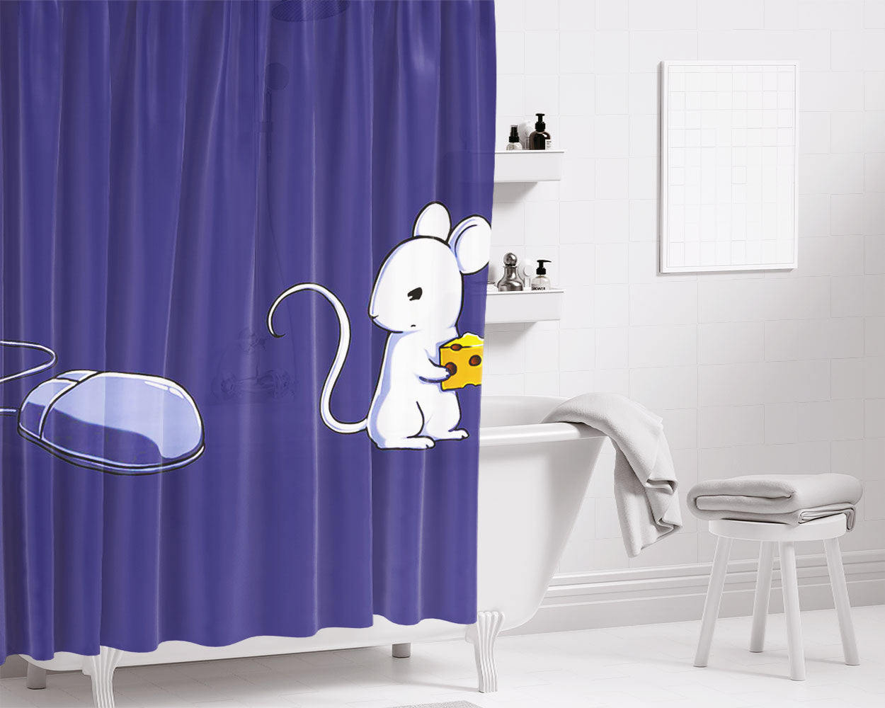Mouse Bathroom Shower Curtain Fabric Waterproof | 66 X 72 Inch