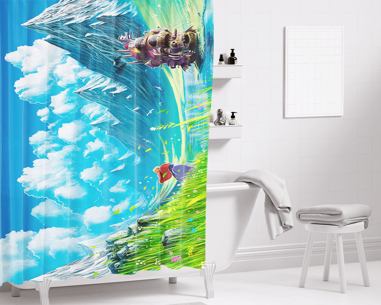 Moving Castle Bathroom Shower Curtain Fabric Waterproof | 66 X 72 Inch
