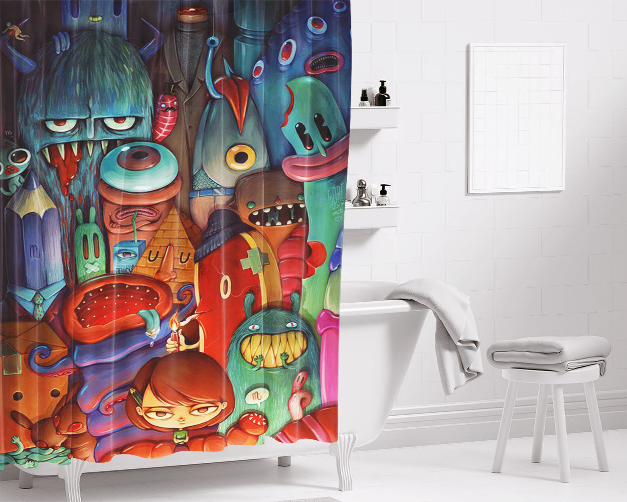 Mozia Art Mural Work Bathroom Shower Curtain Fabric Waterproof | 66 X 72 Inch