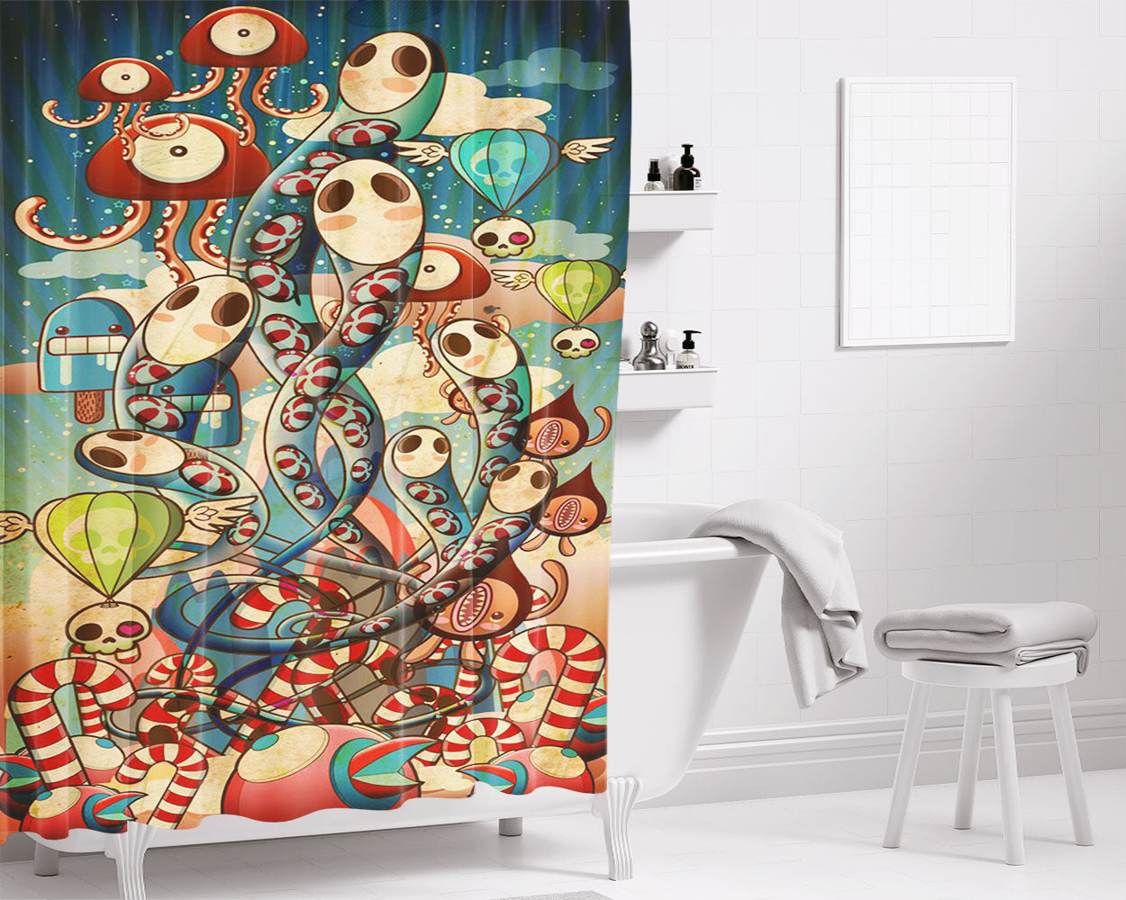 Mural Windows Gurita Bathroom Shower Curtain Fabric Waterproof | 66 X 72 Inch