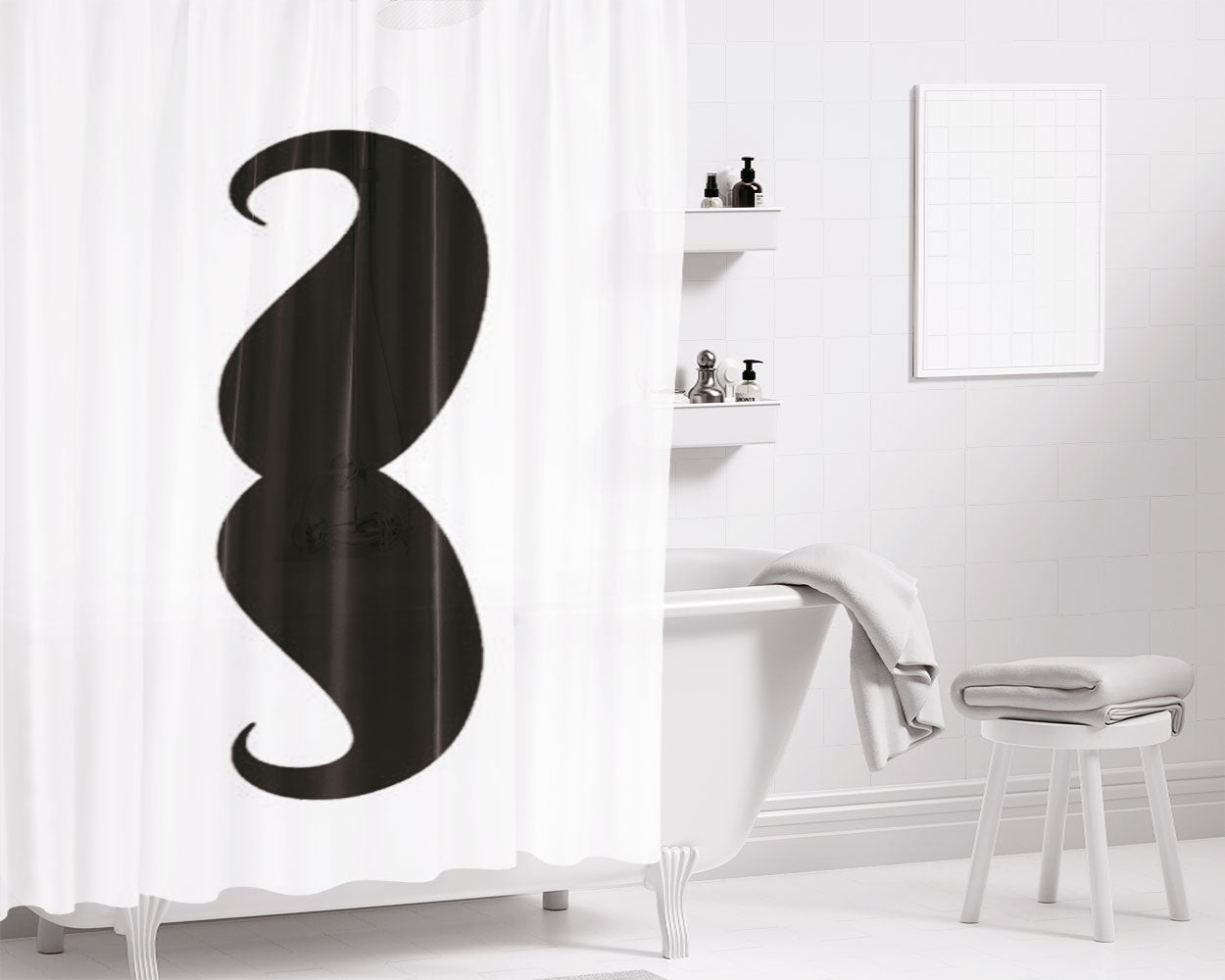 Mustache Single Bathroom Shower Curtain Fabric Waterproof | 66 X 72 Inch