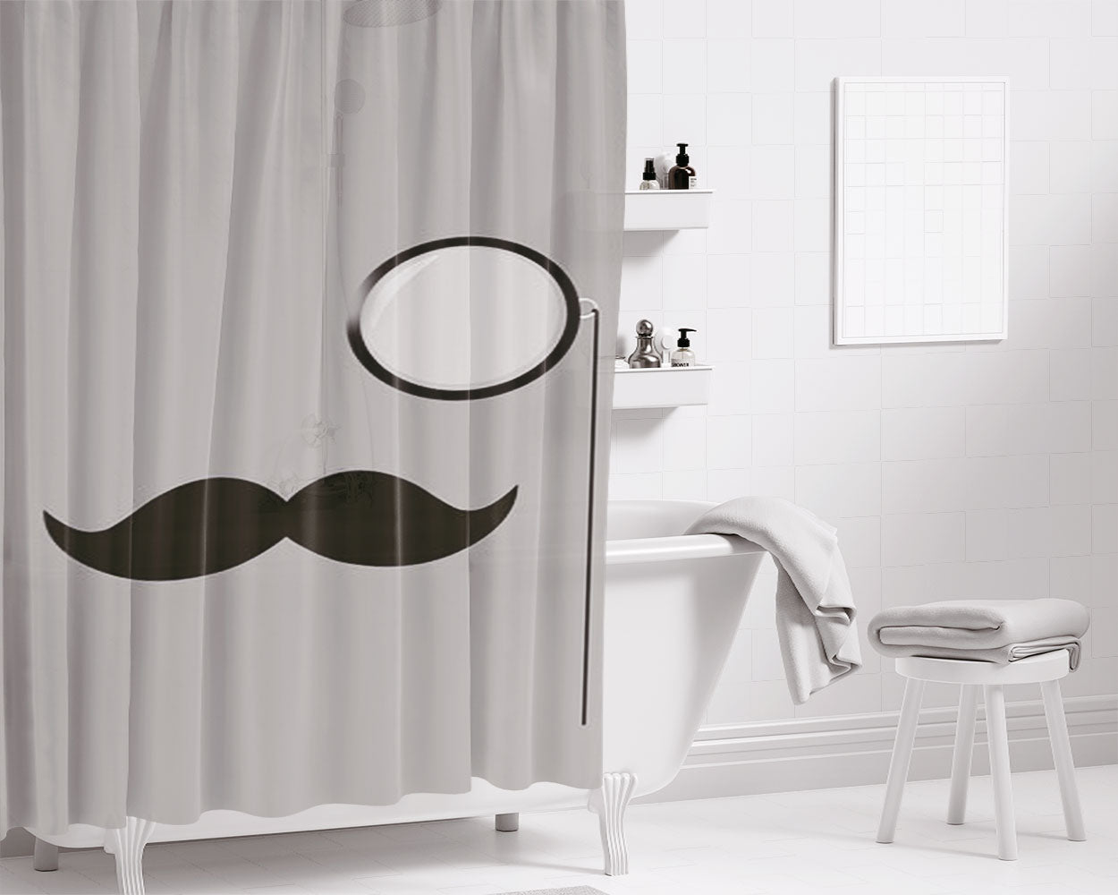 Mustache Bathroom Shower Curtain Fabric Waterproof | 66 X 72 Inch