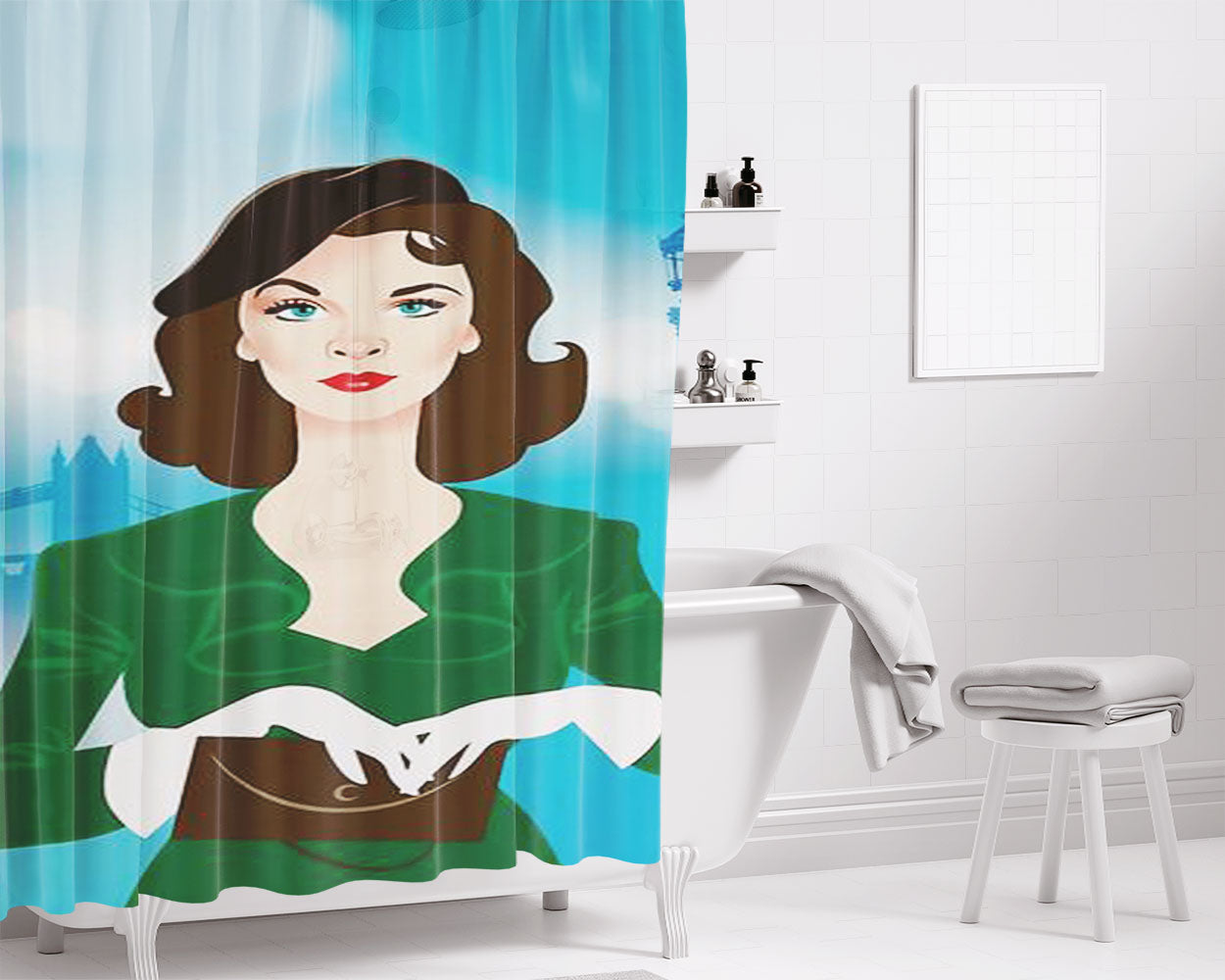 Myra At The Bridge Bathroom Shower Curtain Fabric Waterproof | 66 X 72 Inch