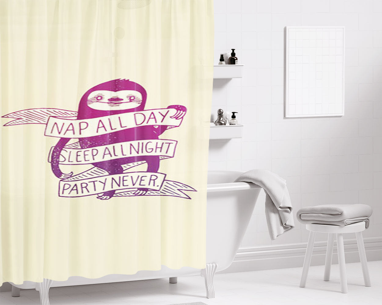 Nap All Day Bathroom Shower Curtain Fabric Waterproof | 66 X 72 Inch