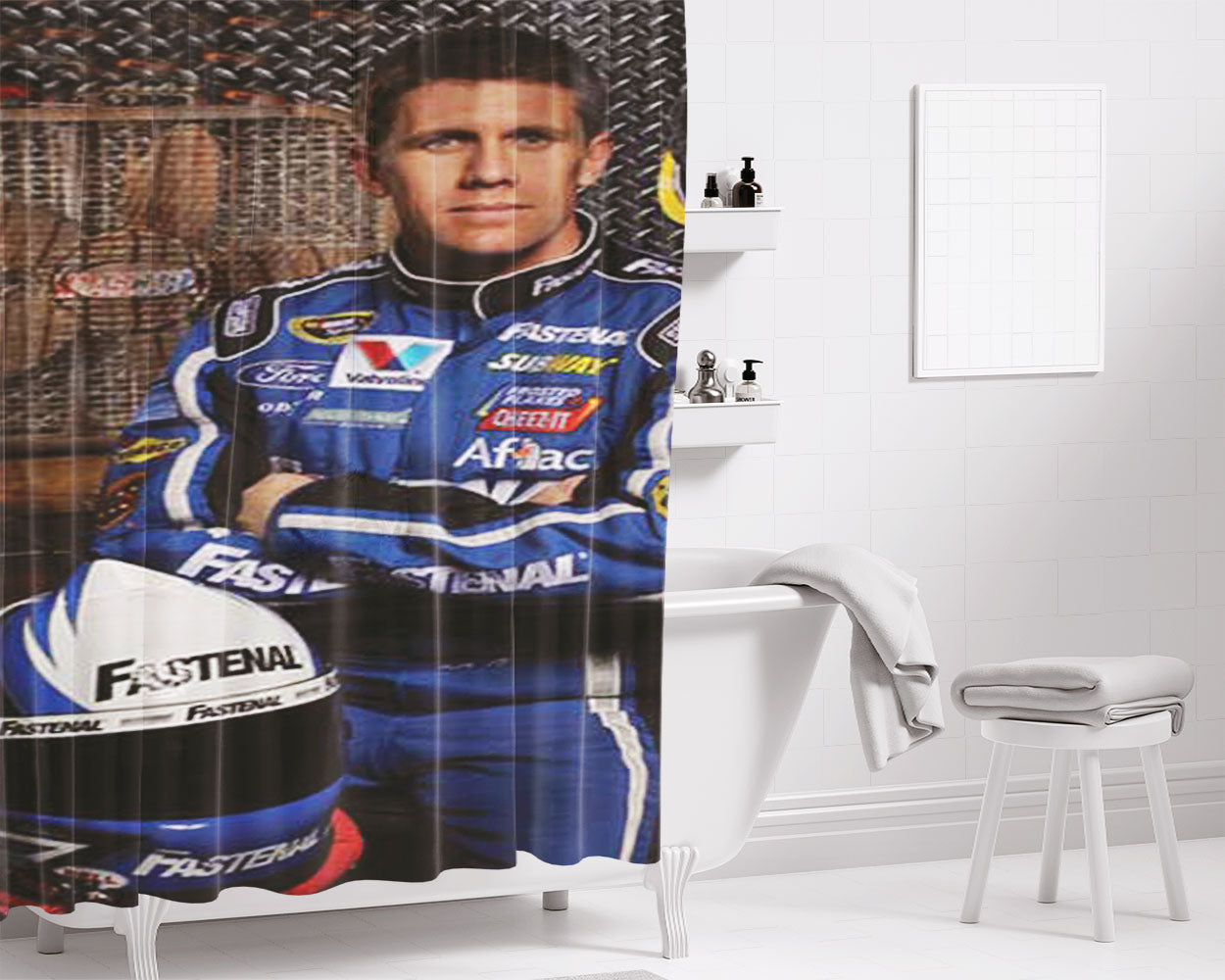 Nascar Carl Edwards Arms Folded Bathroom Shower Curtain Fabric Waterproof | 66 X 72 Inch
