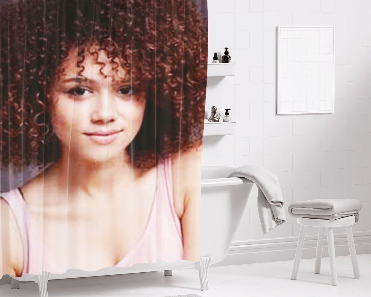 Nathalie Emmanuel Bathroom Shower Curtain Fabric Waterproof | 66 X 72 Inch