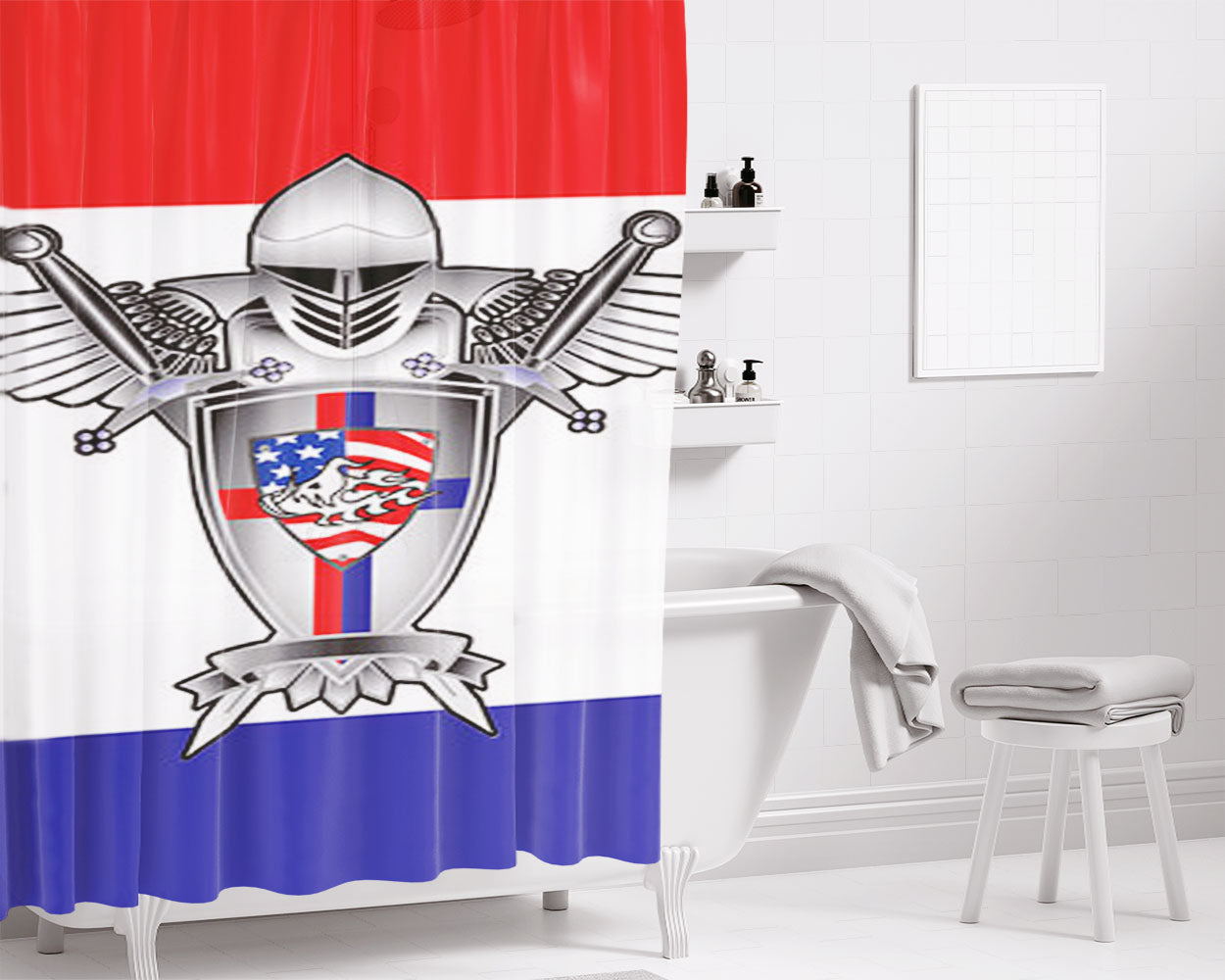 National Logo Vektor Bathroom Shower Curtain Fabric Waterproof | 66 X 72 Inch