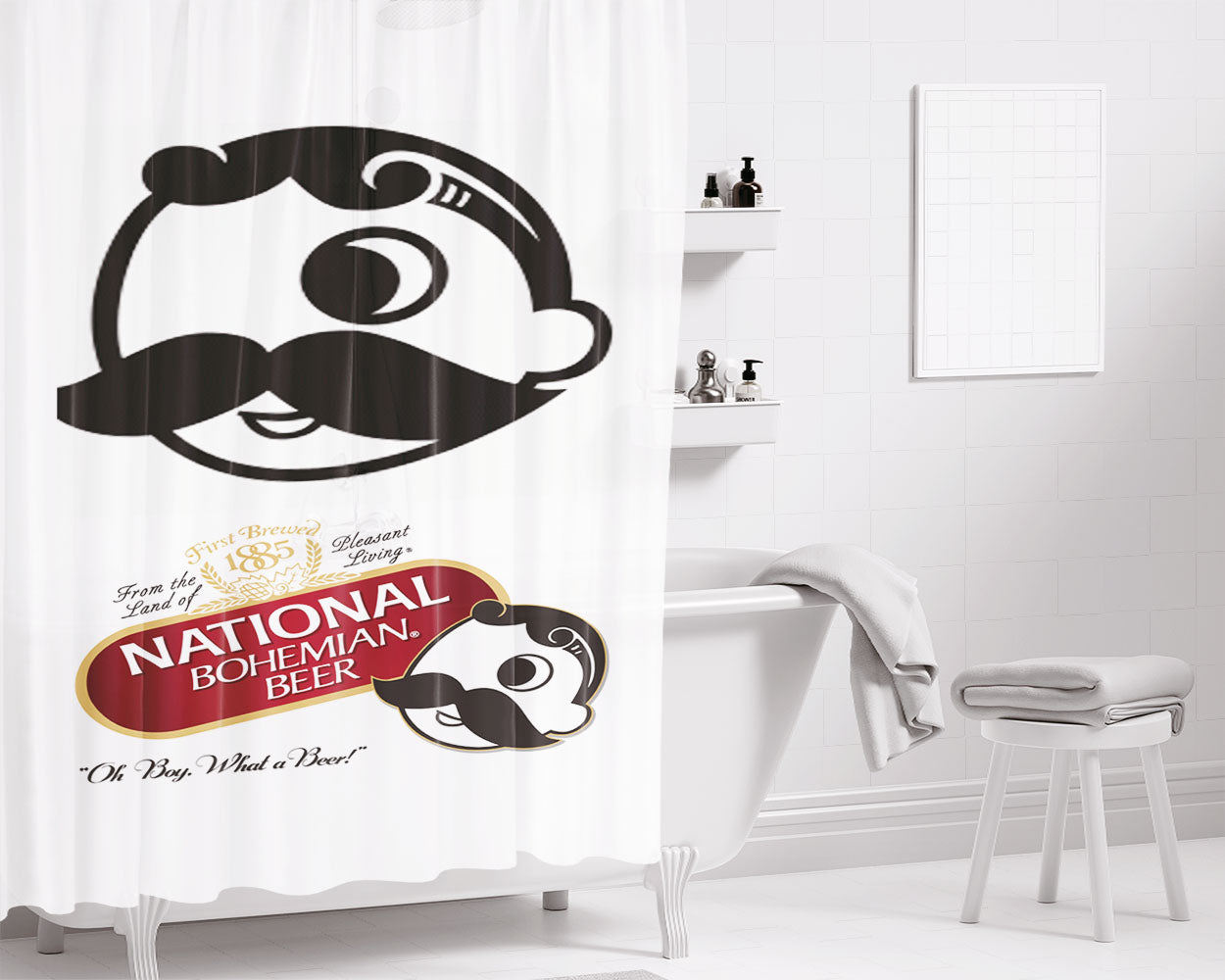 Natty Boh National Bohemian Bathroom Shower Curtain Fabric Waterproof | 66 X 72 Inch