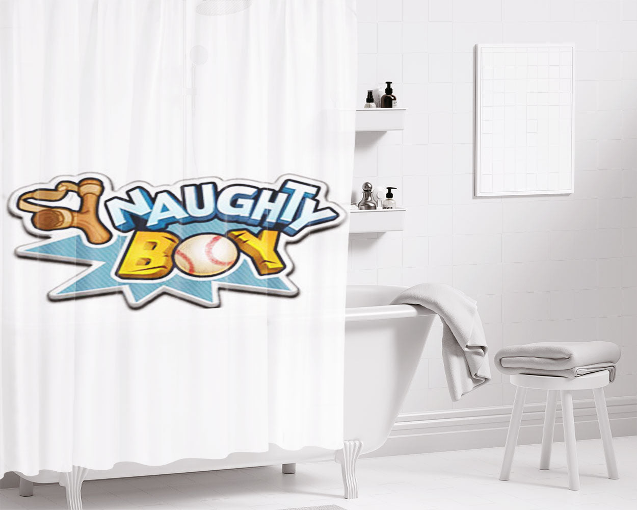Naughty Boy Bathroom Shower Curtain Fabric Waterproof | 66 X 72 Inch