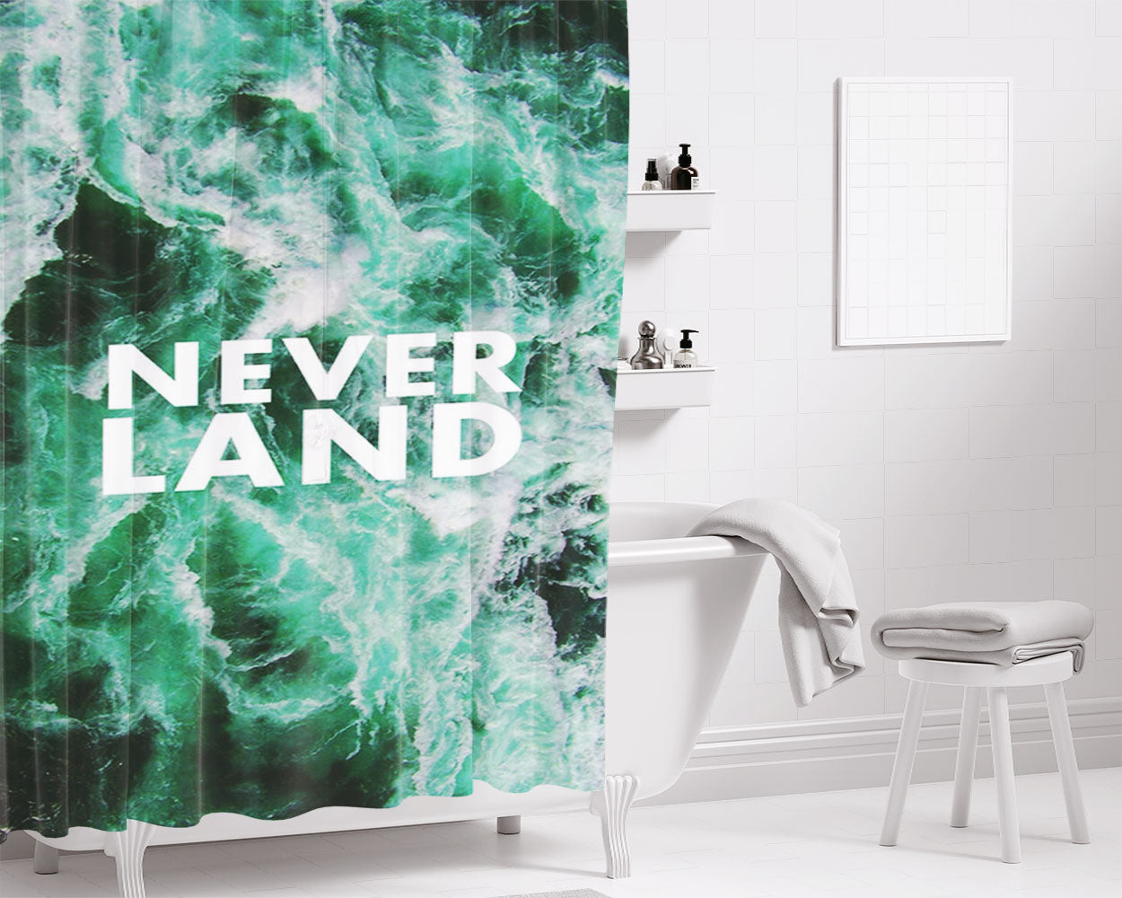 Never Land Bathroom Shower Curtain Fabric Waterproof | 66 X 72 Inch