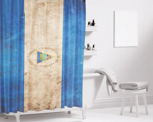 Nicaragua Flag Rough Bathroom Shower Curtain Fabric Waterproof | 66 X 72 Inch