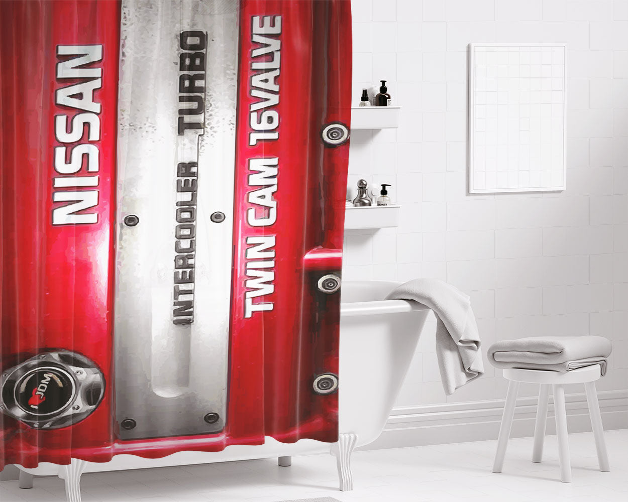 Nissan Sr20Det Jdm Engine Bathroom Shower Curtain Fabric Waterproof | 66 X 72 Inch