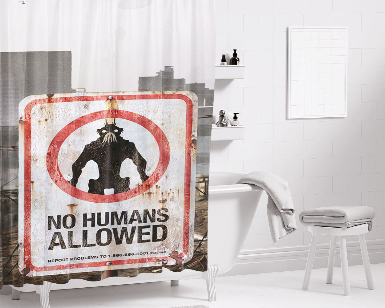 No Humans Allowed Bathroom Shower Curtain Fabric Waterproof | 66 X 72 Inch