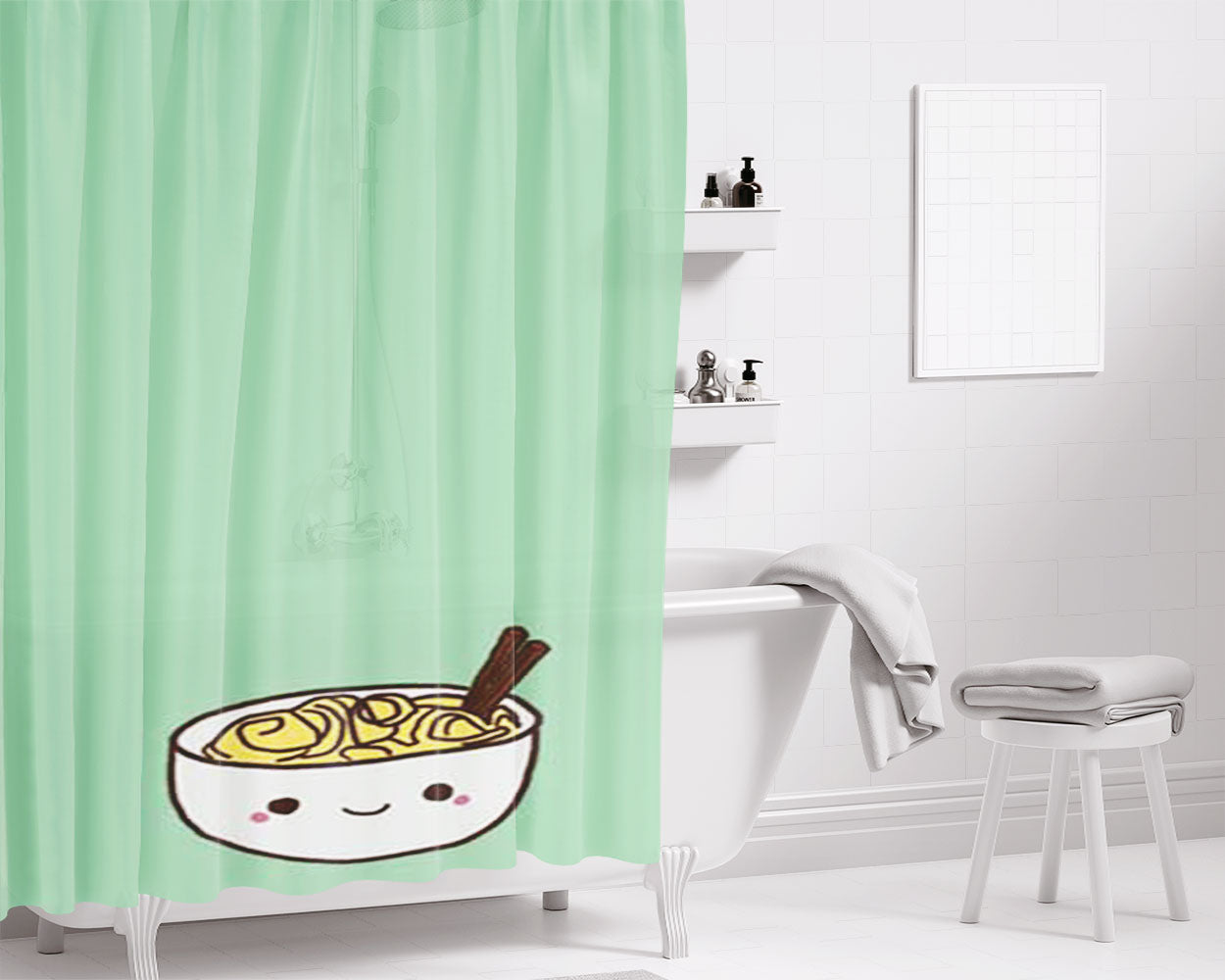 Noodles Cute Bathroom Shower Curtain Fabric Waterproof | 66 X 72 Inch
