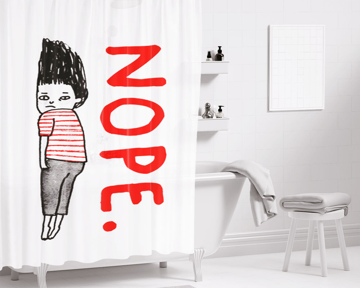 Nope Boy Bathroom Shower Curtain Fabric Waterproof | 66 X 72 Inch
