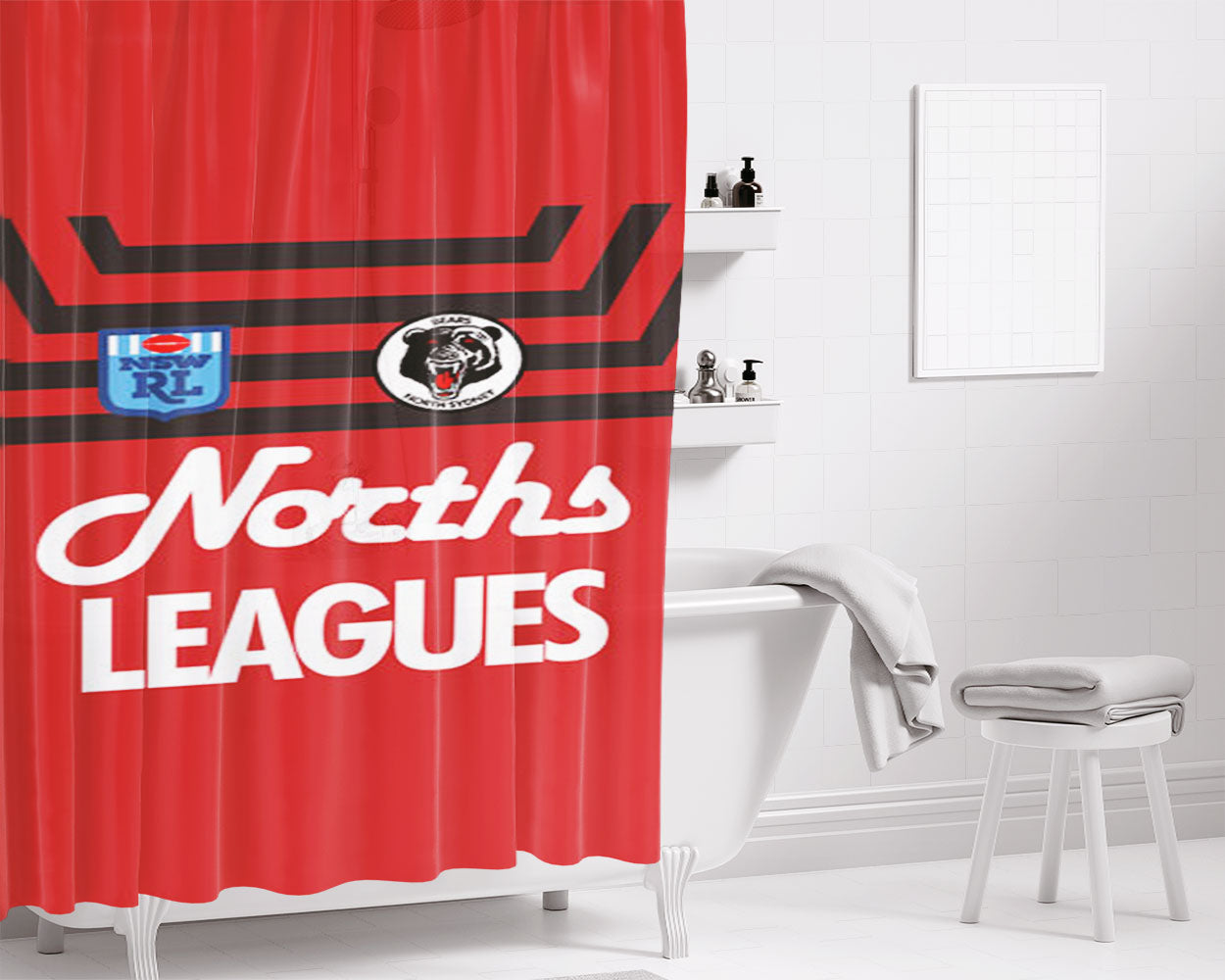 North Sydney Bears Retro Jersey Bathroom Shower Curtain Fabric Waterproof | 66 X 72 Inch