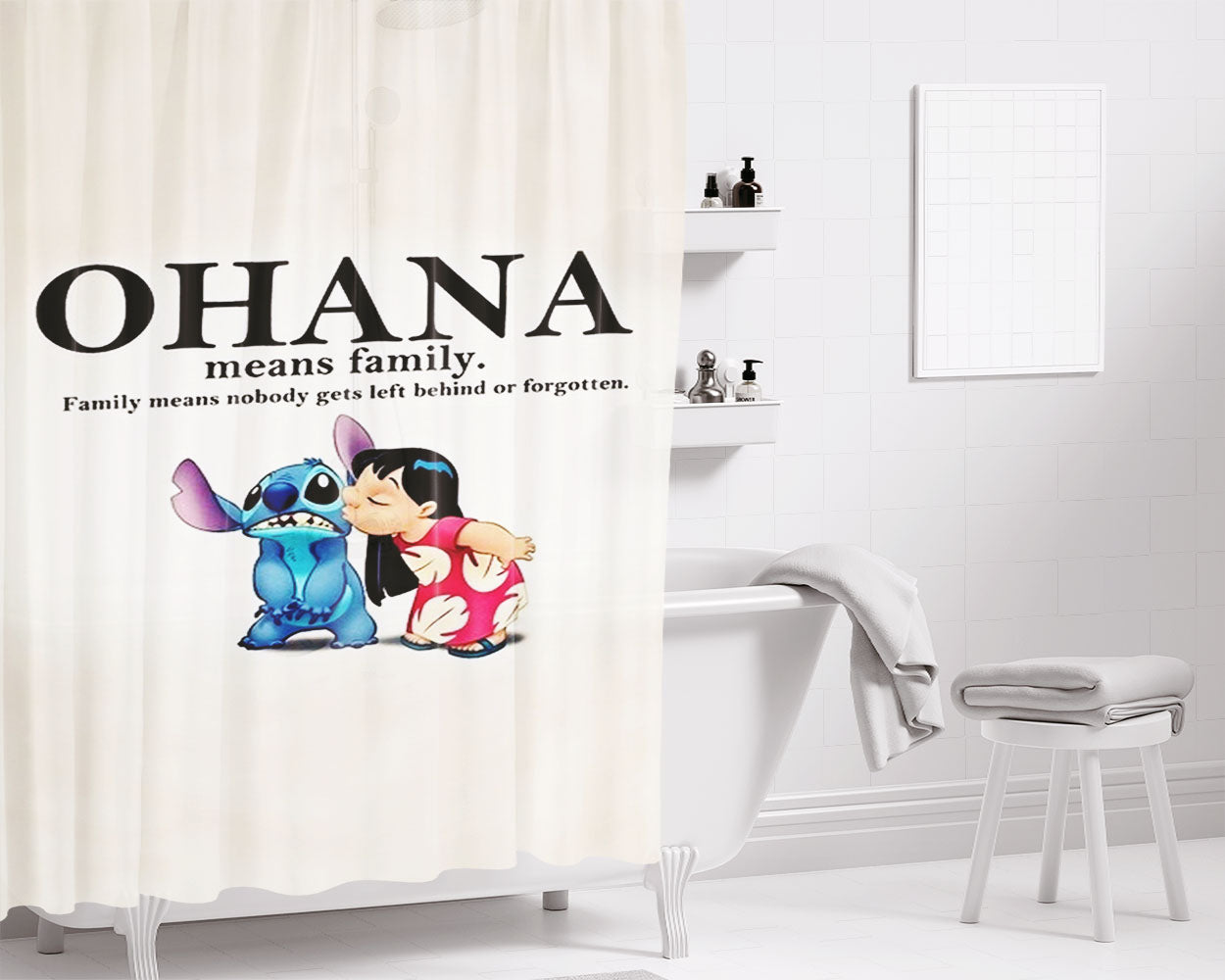 Ohana Big Family- Bathroom Shower Curtain Fabric Waterproof | 66 X 72 Inch