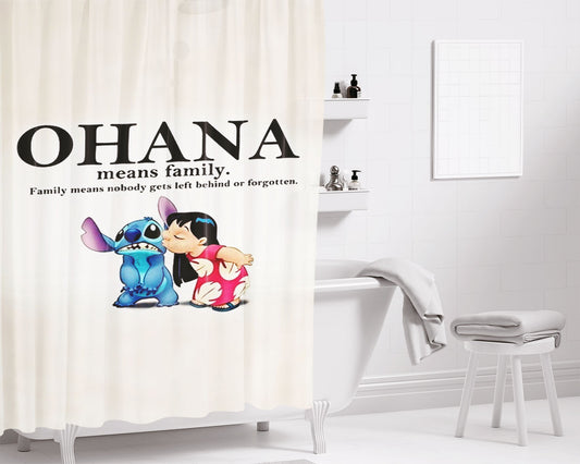 Ohana Big Family- Bathroom Shower Curtain Fabric Waterproof | 66 X 72 Inch