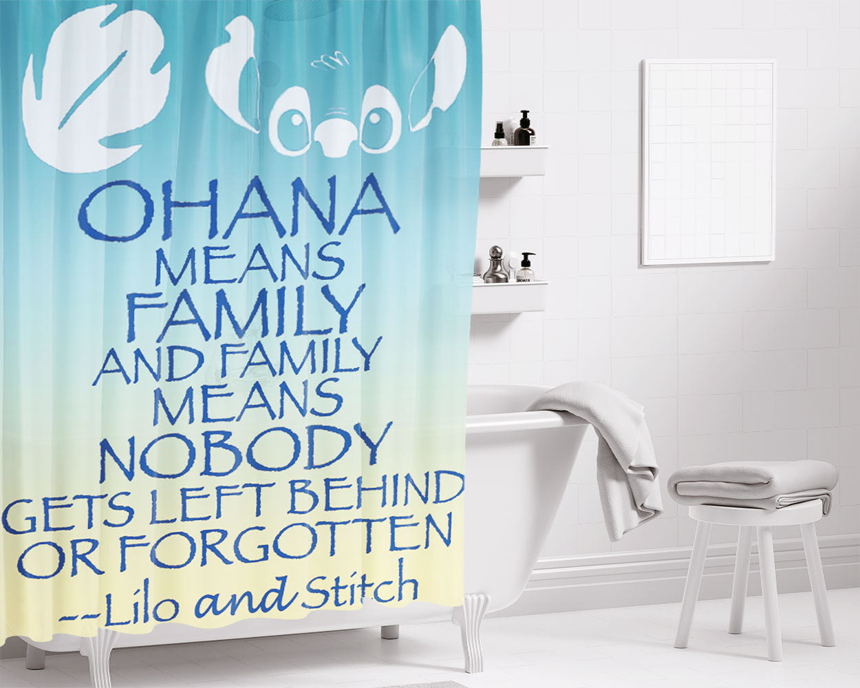 Ohana Word- Bathroom Shower Curtain Fabric Waterproof | 66 X 72 Inch