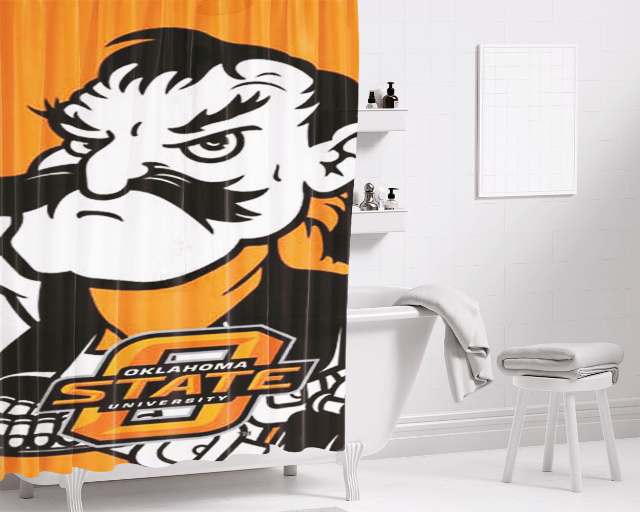 Ok State Big Cowboy Bathroom Shower Curtain Fabric Waterproof | 66 X 72 Inch