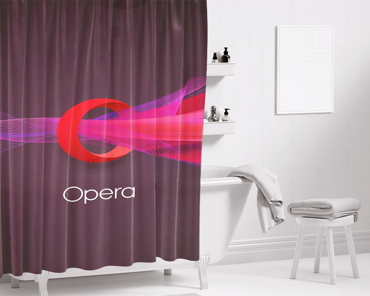 Opera New Brand Logo Bathroom Shower Curtain Fabric Waterproof | 66 X 72 Inch