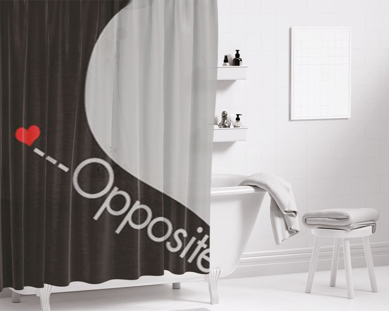 Opposites Attract Left Side Bathroom Shower Curtain Fabric Waterproof | 66 X 72 Inch