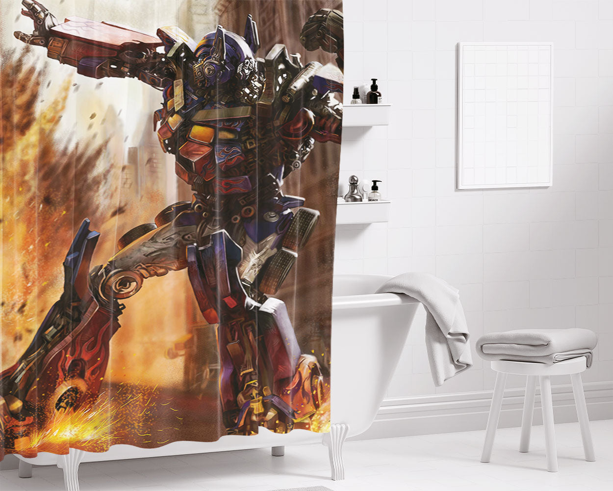 Optimus Prime Strike Bathroom Shower Curtain Fabric Waterproof | 66 X 72 Inch