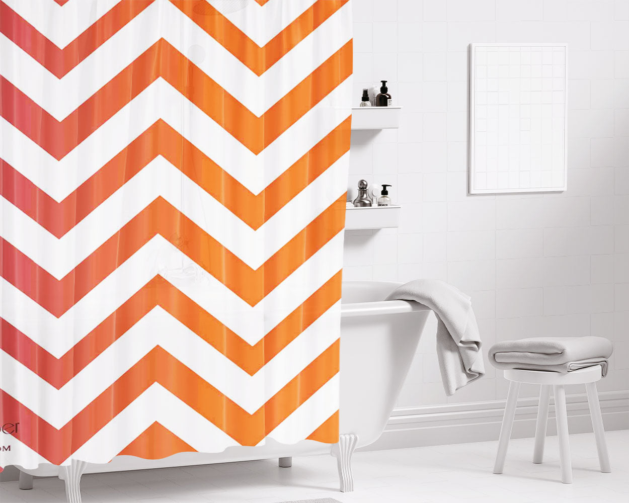 Orange Ombre Big Chevron Bathroom Shower Curtain Fabric Waterproof | 66 X 72 Inch