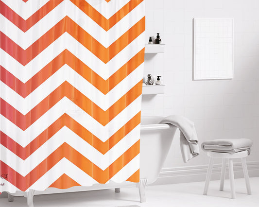 Orange Ombre Big Chevron Bathroom Shower Curtain Fabric Waterproof | 66 X 72 Inch