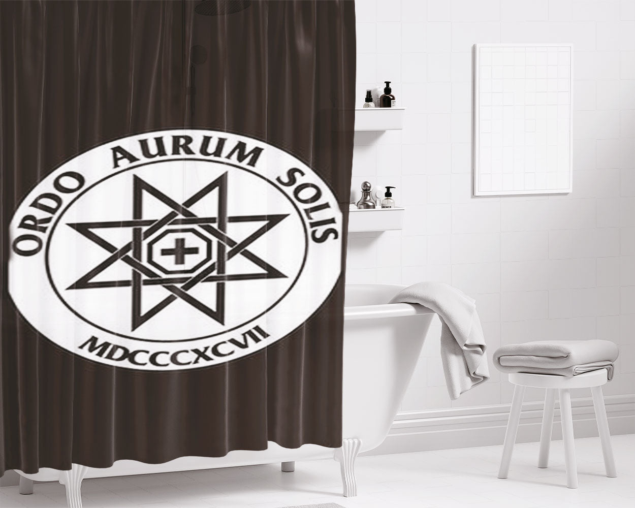 Ordo Aurum Solis Logo Gray Bathroom Shower Curtain Fabric Waterproof | 66 X 72 Inch
