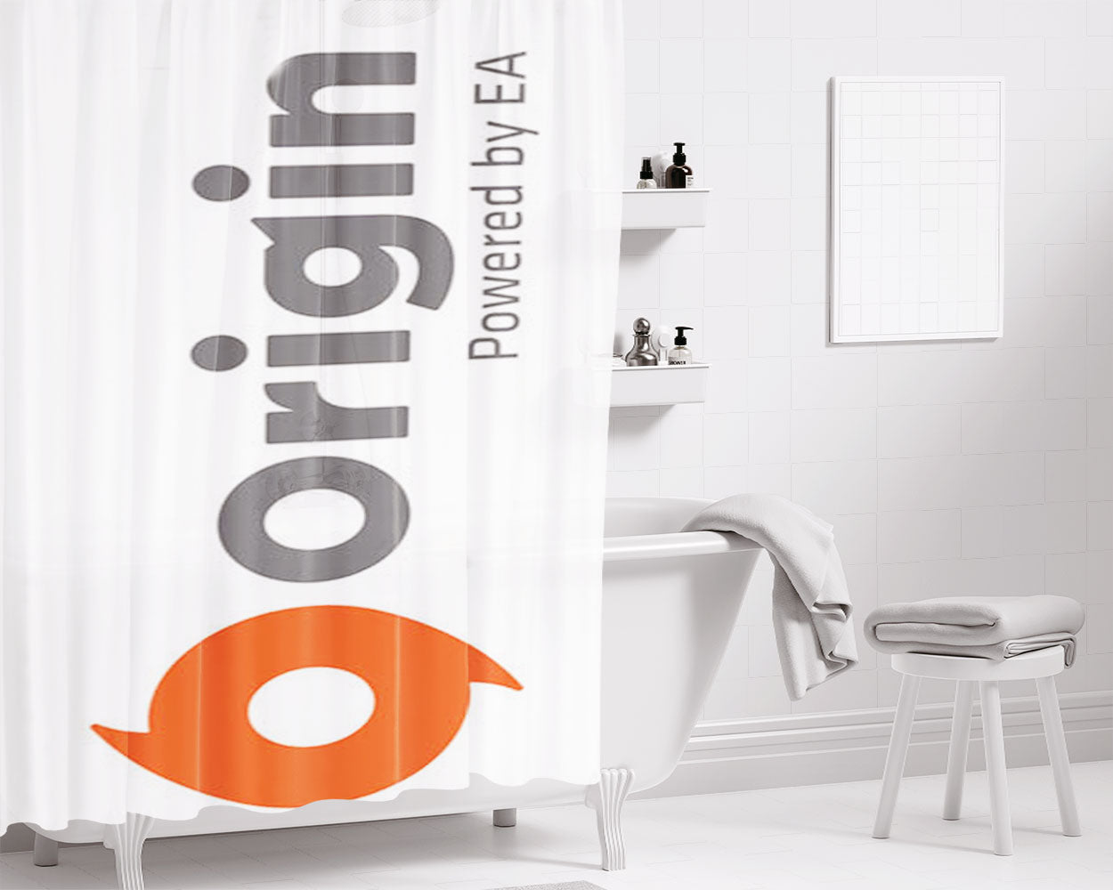 Origin Logo Bathroom Shower Curtain Fabric Waterproof | 66 X 72 Inch