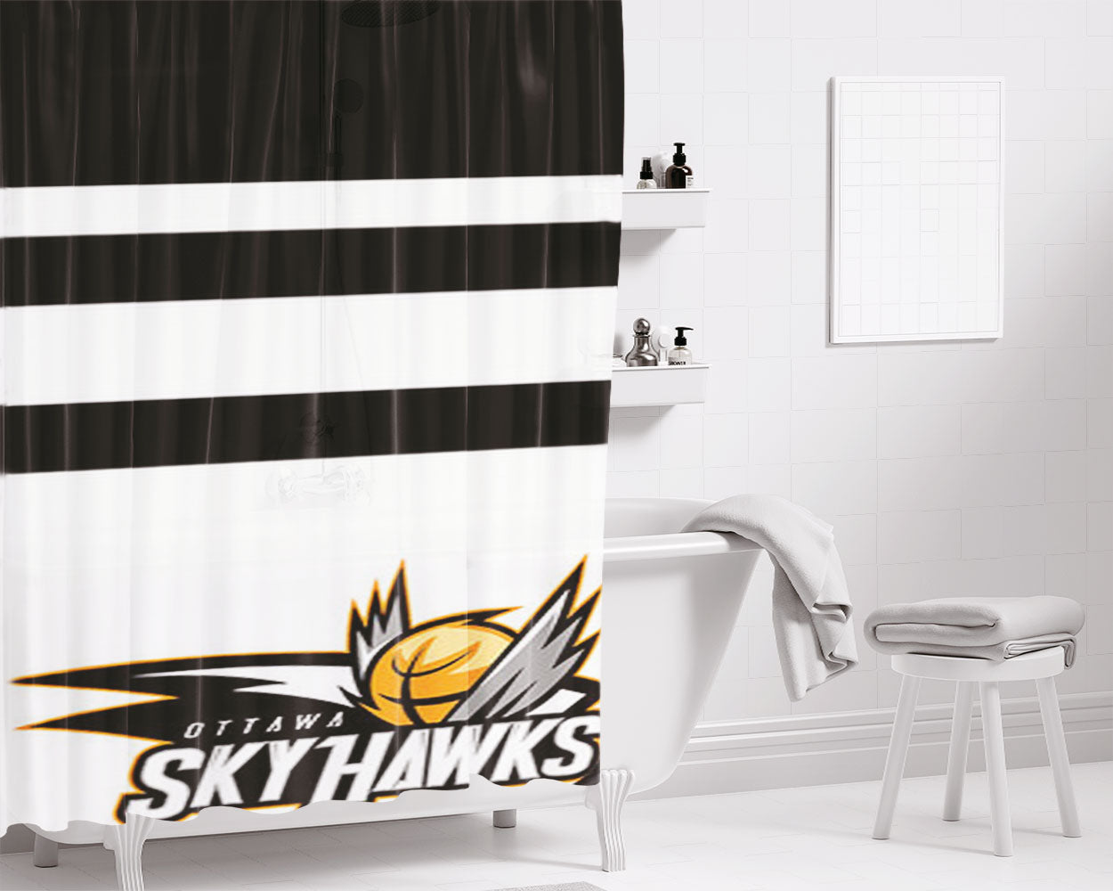 Ottawa Sky Hawks Bathroom Shower Curtain Fabric Waterproof | 66 X 72 Inch