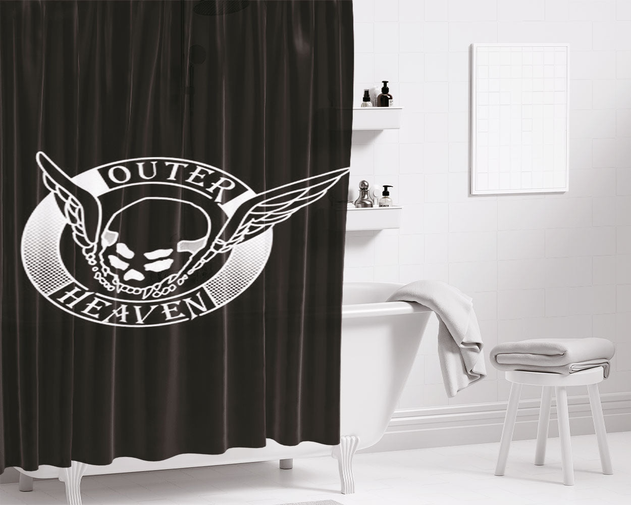 Outer Heaven Black White Bathroom Shower Curtain Fabric Waterproof | 66 X 72 Inch