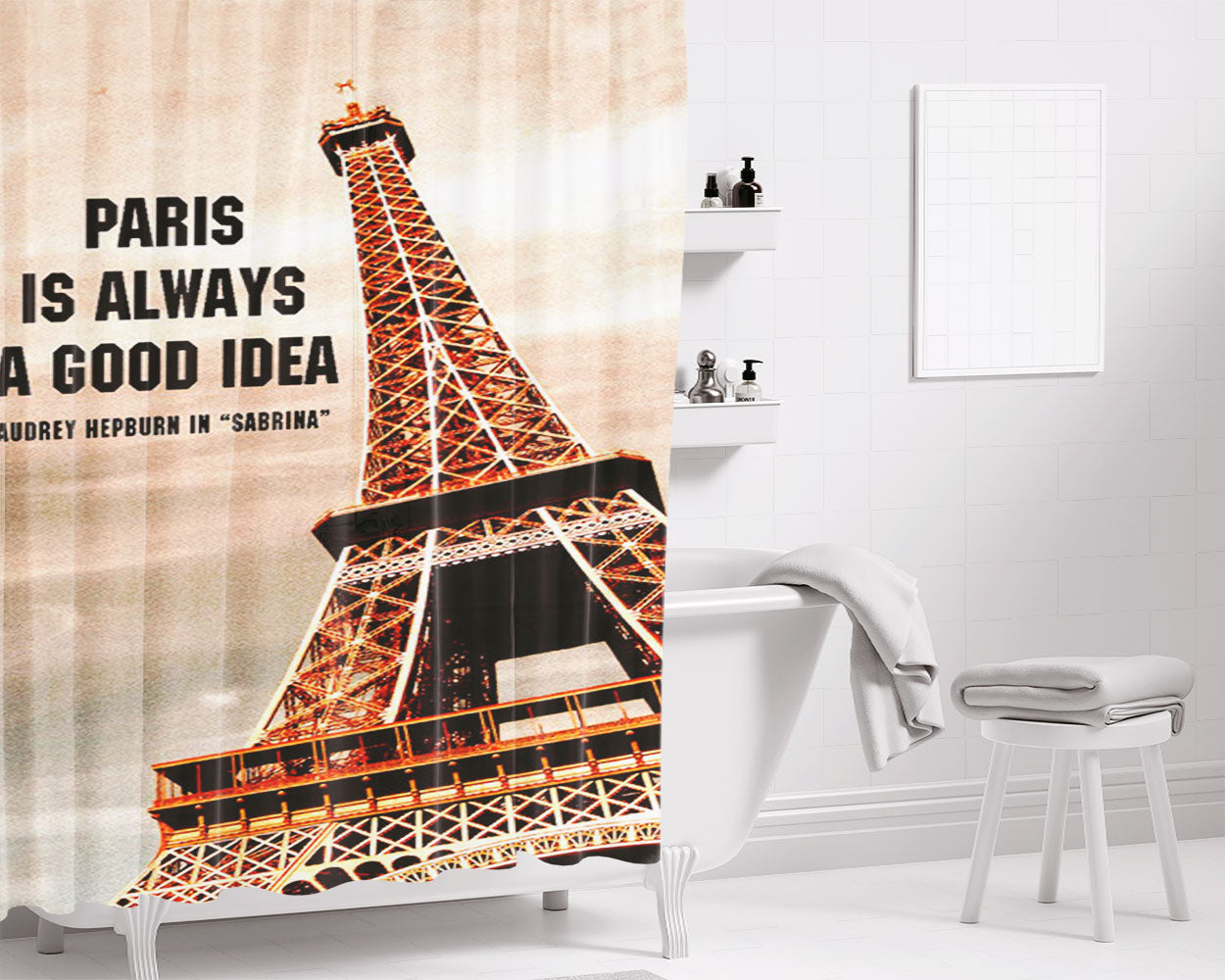 Paris Qoutes Good Idea Bathroom Shower Curtain Fabric Waterproof | 66 X 72 Inch