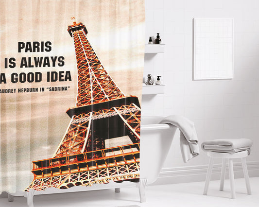 Paris Qoutes Good Idea Bathroom Shower Curtain Fabric Waterproof | 66 X 72 Inch