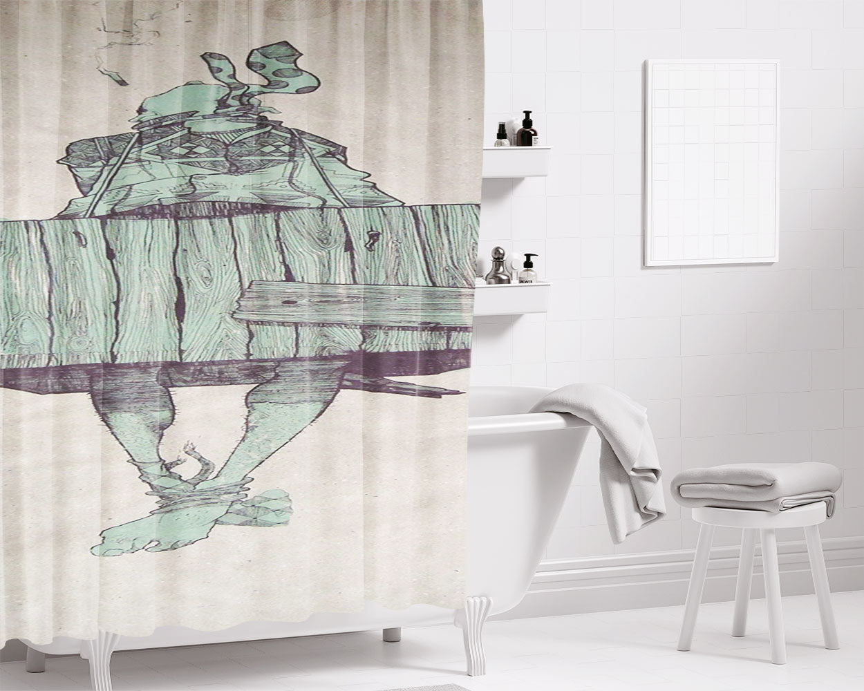 Passung Art Green Tosqa Bathroom Shower Curtain Fabric Waterproof | 66 X 72 Inch